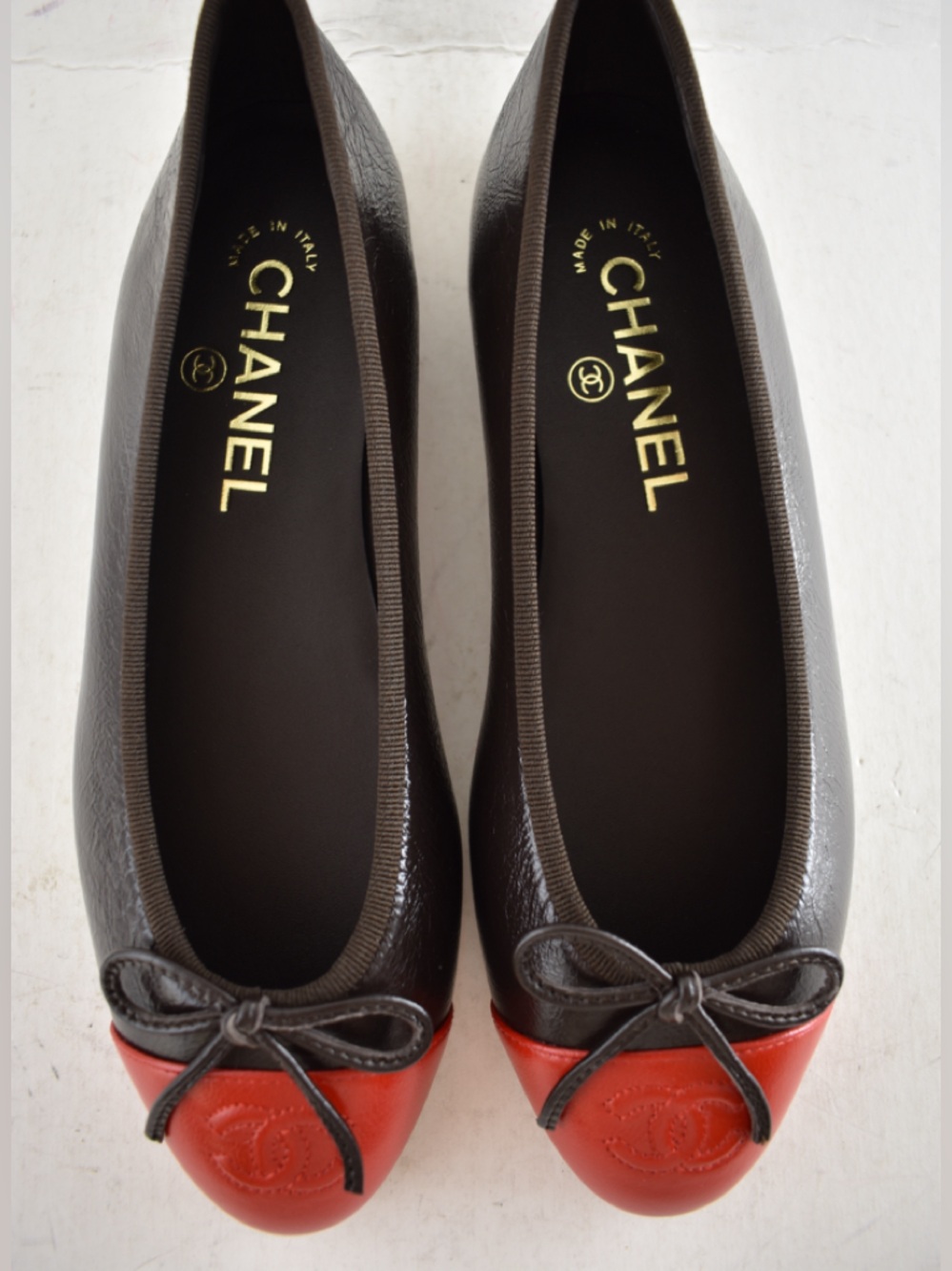 Chanel 26S Dark Brown Red Leather CC Logo Cap Classic Ballet Ballerina Flat 38 - Picture 11 of 16